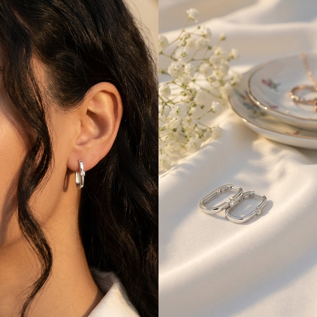 Luna 925 Silver Lab Grown Diamond Hoop Earrings