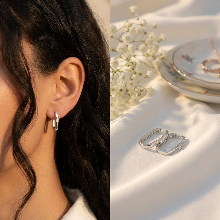 Luna 925 Silver Lab Grown Diamond Hoop Earrings