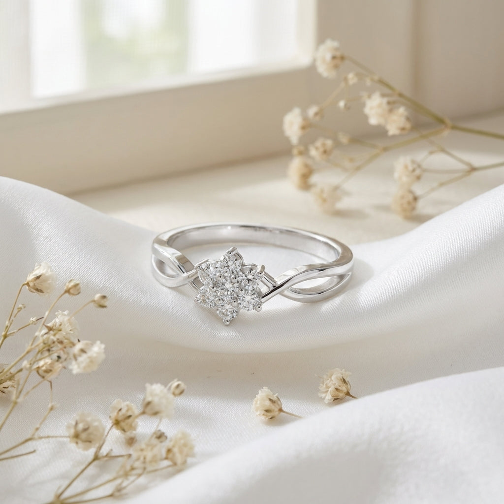 Floral 925 Silver Lab Grown Diamond Ring
