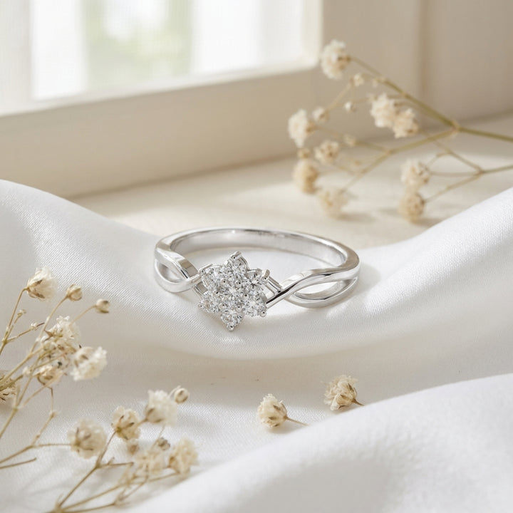 Floral 925 Silver Lab Grown Diamond Ring