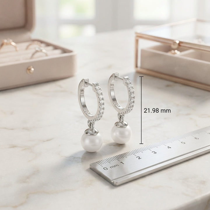 Pearl 925 Silver Lab Grown Diamond Hoop Earrings