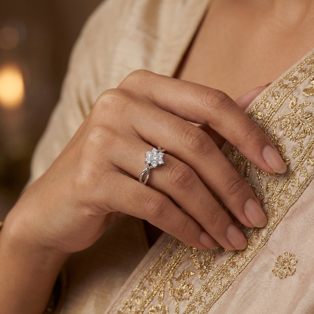 Floral 925 Silver Lab Grown Diamond Ring