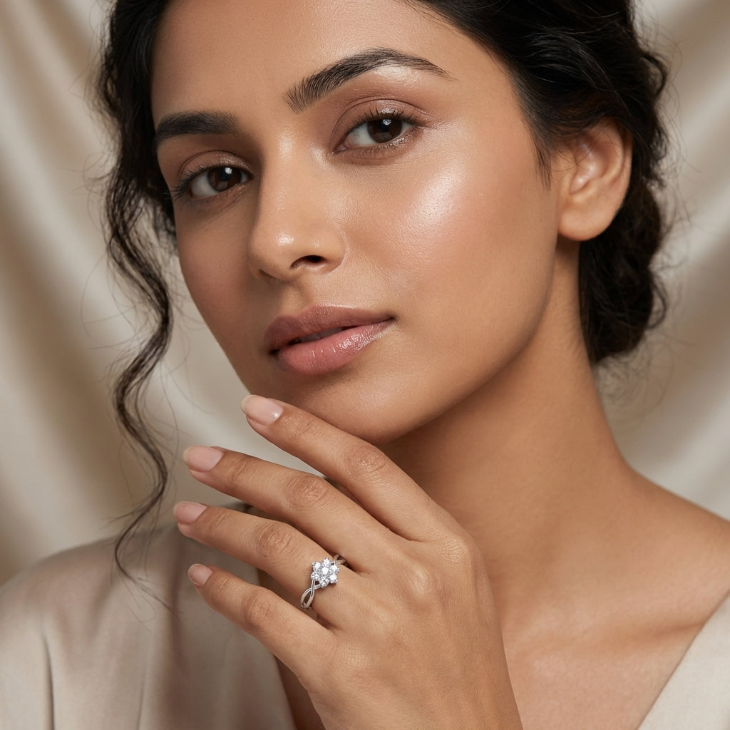 Floral 925 Silver Lab Grown Diamond Ring