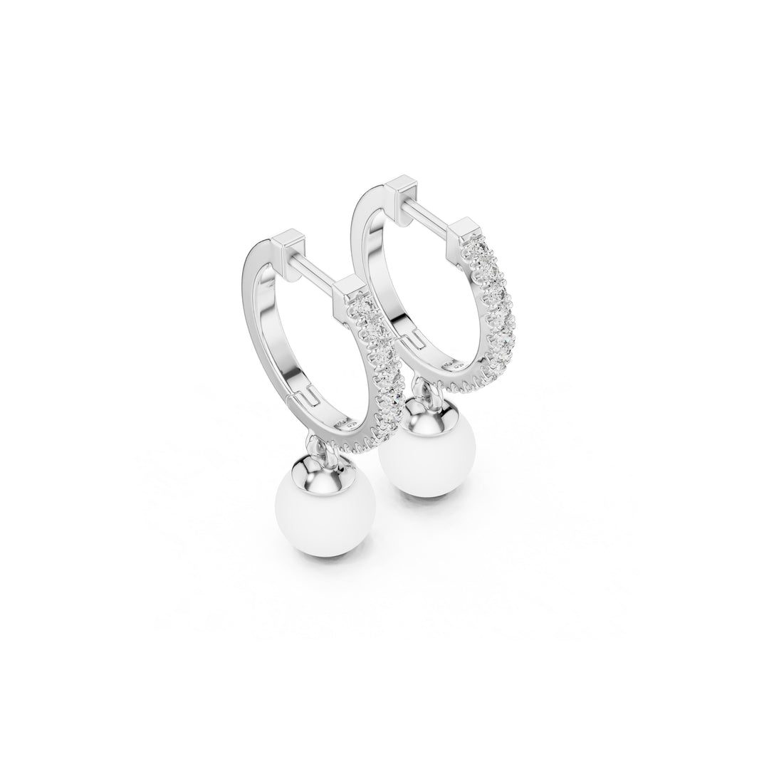 Pearl 925 Silver Lab Grown Diamond Hoop Earrings
