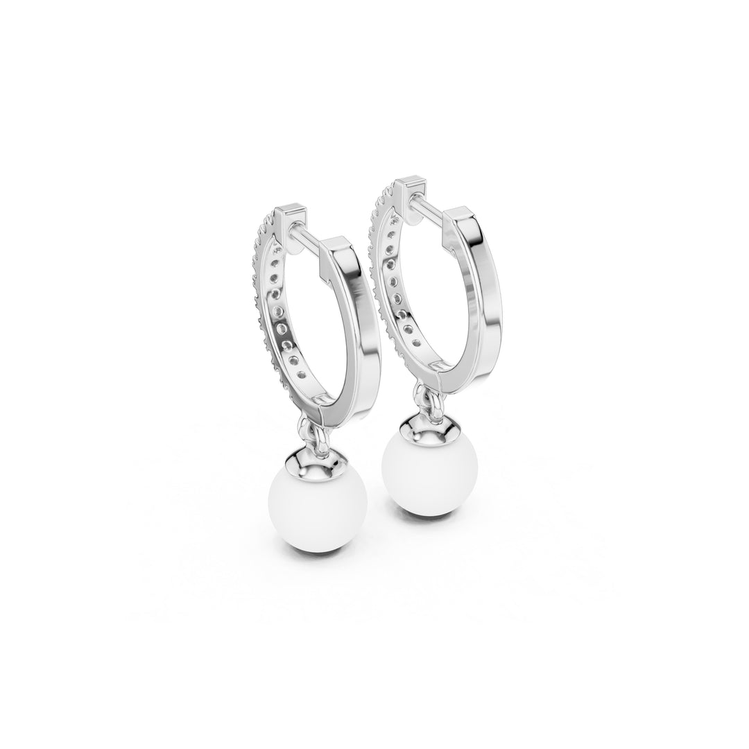 Pearl 925 Silver Lab Grown Diamond Hoop Earrings