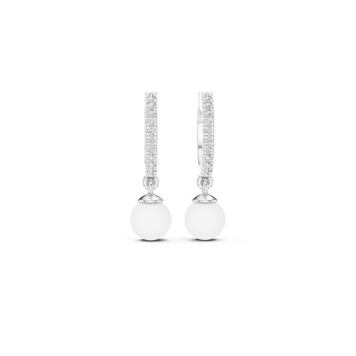Pearl 925 Silver Lab Grown Diamond Hoop Earrings