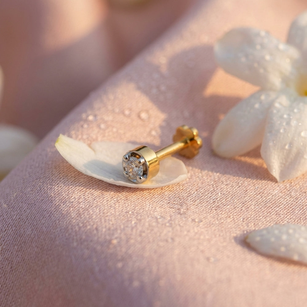 925 sterling silver gold plated Minimalist Nose Pin with cubic zirconia stone Main view#metal_gold-plated#stone-colour_cubic-zirconia