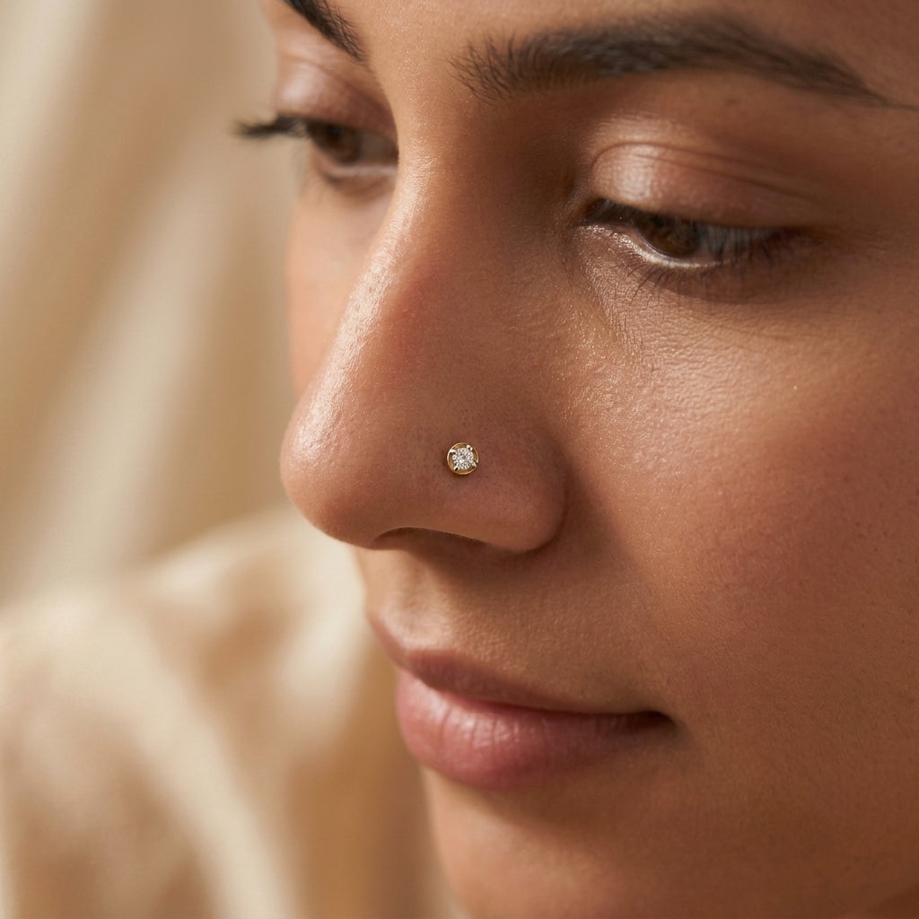 925 sterling silver gold plated Minimalist Nose Pin with cubic zirconia stone Main view#metal_gold-plated#stone-colour_cubic-zirconia