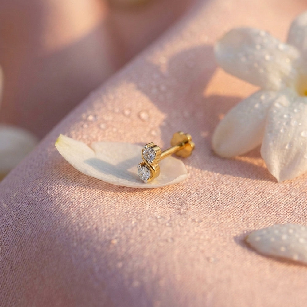 925 sterling silver gold plated Infinity Nose Pin with cubic zirconia stone Main view#metal_gold-plated#stone-colour_cubic-zirconia