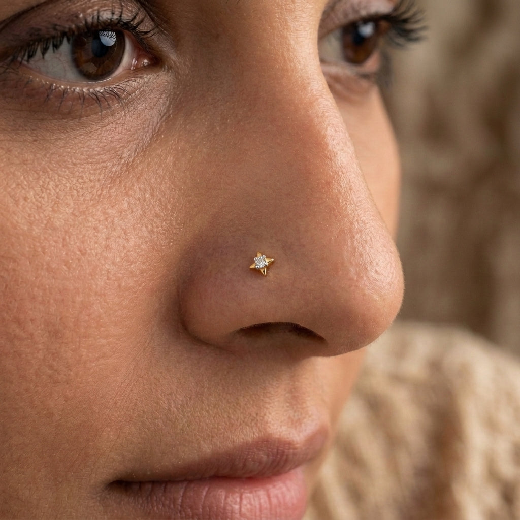 925 sterling silver gold plated Star Nose Pin with cubic zirconia stone Main view#metal_gold-plated#stone-colour_cubic-zirconia
