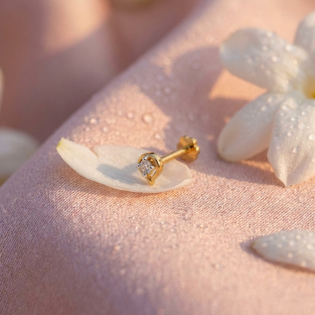 925 sterling silver gold plated Droplet Nose Pin with cubic zirconia stone Main view#metal_gold-plated#stone-colour_cubic-zirconia