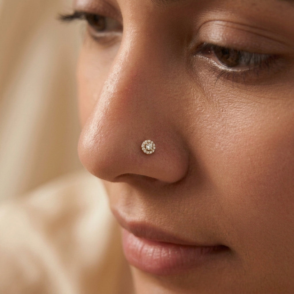 925 sterling silver gold plated Galaxy Nose Pin with cubic zirconia stone Main view#metal_gold-plated#stone-colour_cubic-zirconia