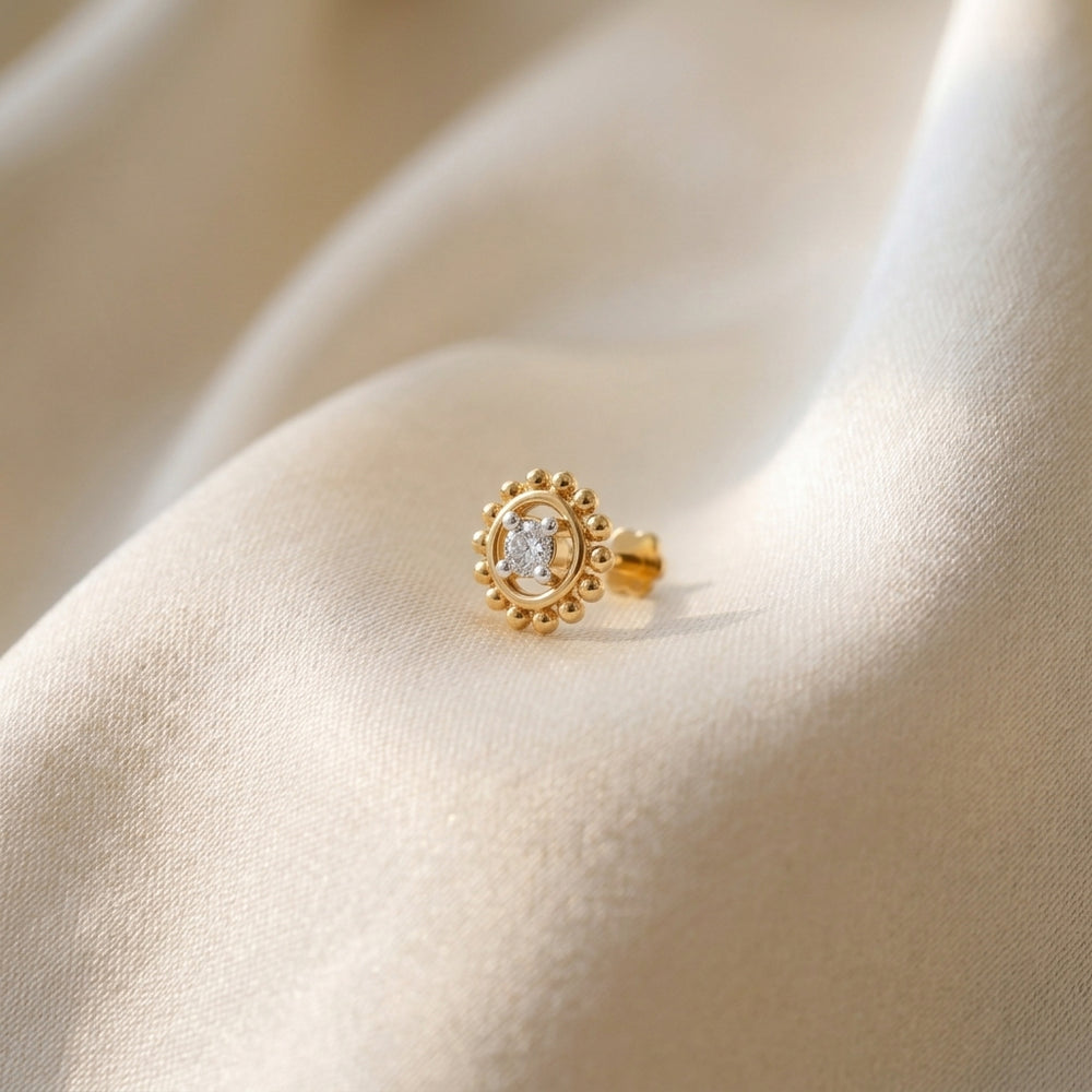 925 sterling silver gold plated Beaded Nose Pin with cubic zirconia stone Main view#metal_gold-plated#stone-colour_cubic-zirconia