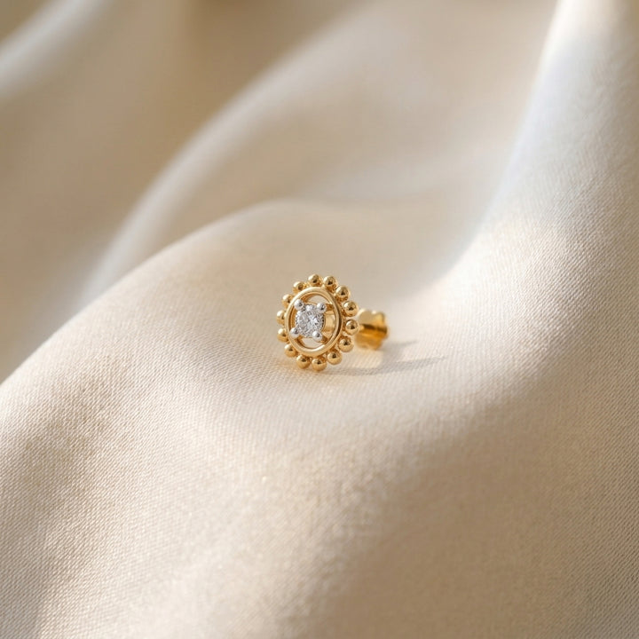 925 sterling silver gold plated Beaded Nose Pin with cubic zirconia stone Main view#metal_gold-plated#stone-colour_cubic-zirconia