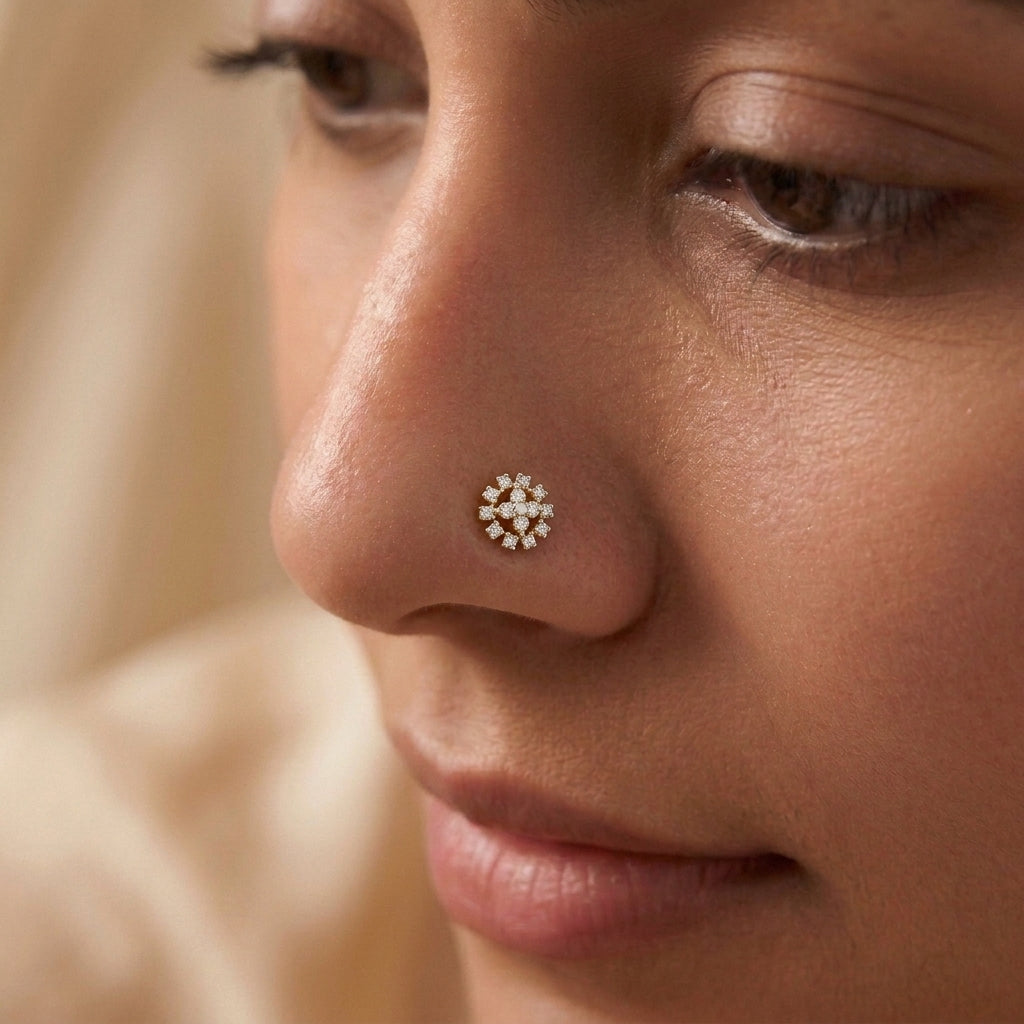 925 sterling silver gold plated Bead Nose Pin with cubic zirconia stone Main view#metal_gold-plated#stone-colour_cubic-zirconia