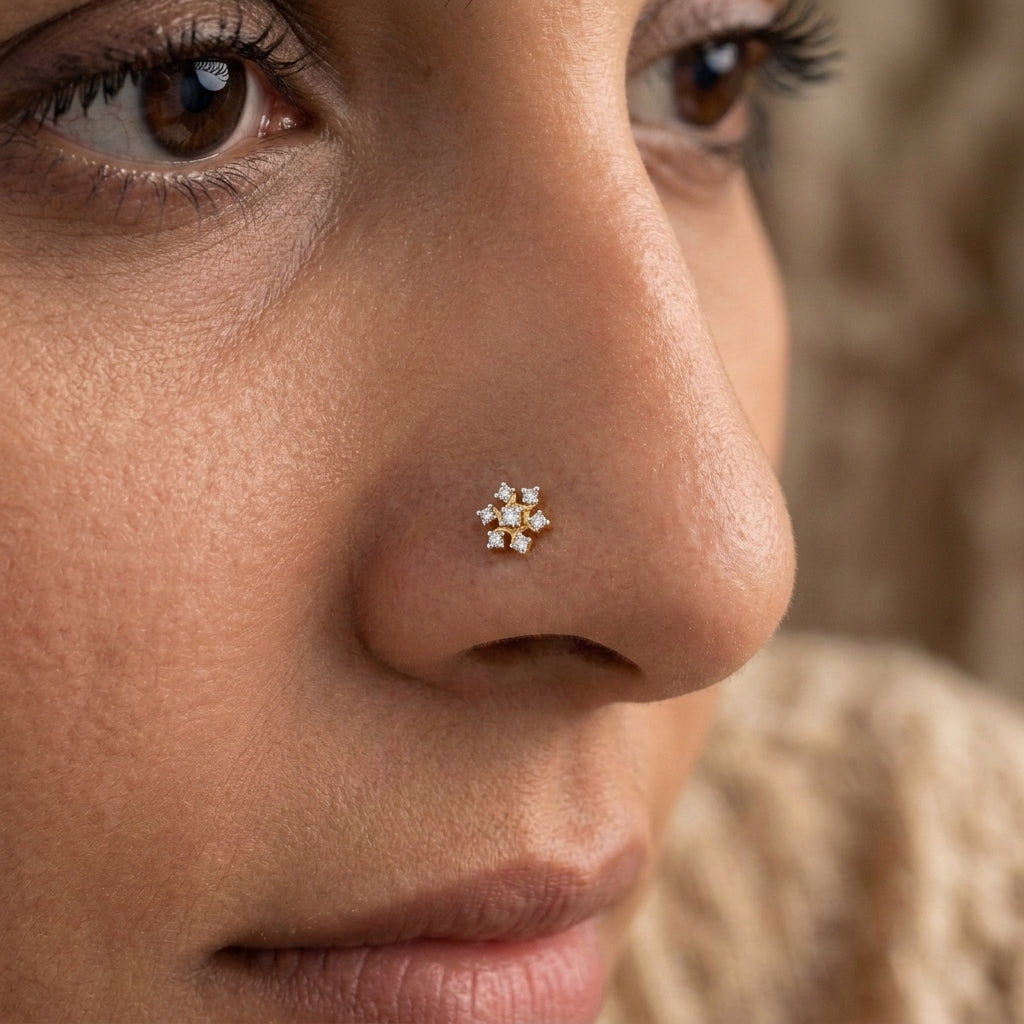 925 sterling silver gold plated Cosmic Nose Pin with cubic zirconia stone Main view#metal_gold-plated#stone-colour_cubic-zirconia