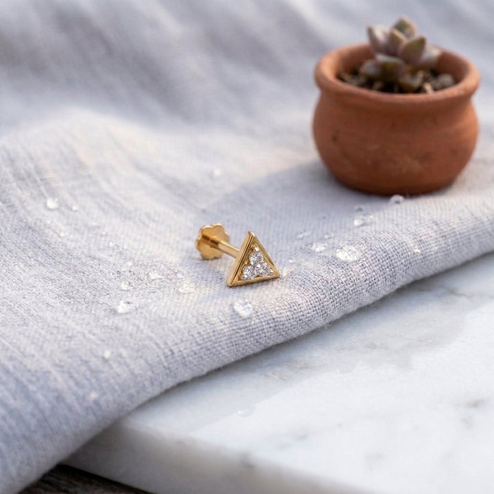 925 sterling silver gold plated Triad Allure Nose Pin with cubic zirconia stone Main view#metal_gold-plated#stone-colour_cubic-zirconia