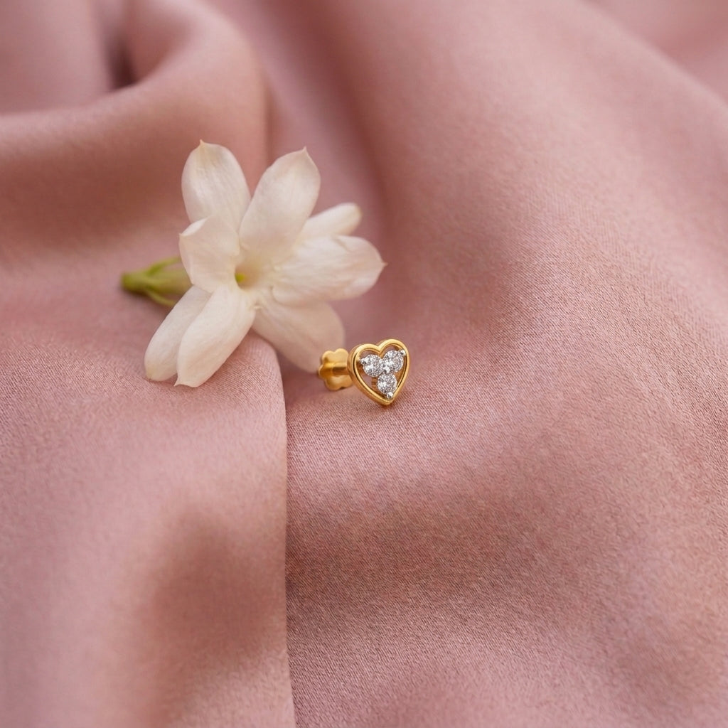 925 sterling silver gold plated Love Nose Pin with cubic zirconia stone Main view#metal_gold-plated#stone-colour_cubic-zirconia