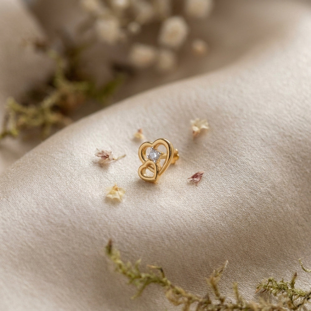 925 sterling silver gold plated Charm Nose Pin with cubic zirconia stone Main view#metal_gold-plated#stone-colour_cubic-zirconia