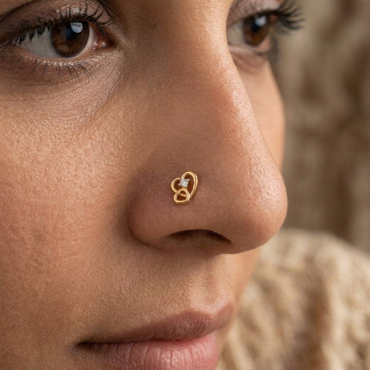 925 sterling silver gold plated Charm Nose Pin with cubic zirconia stone Main view#metal_gold-plated#stone-colour_cubic-zirconia