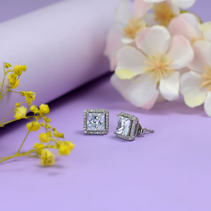 Radiant Square Halo Earrings